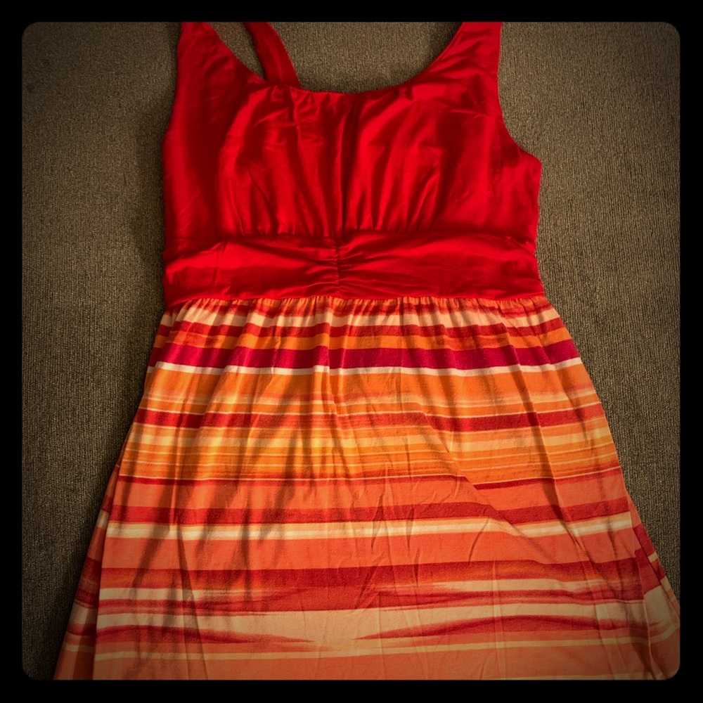 Orange, red and coral pink shirt summer dress